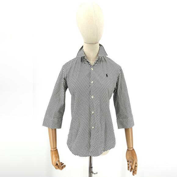 Y2K Ralph Lauren Sport Grey White Striped Preppy Button-Down Shirt - Picture 1 of 8